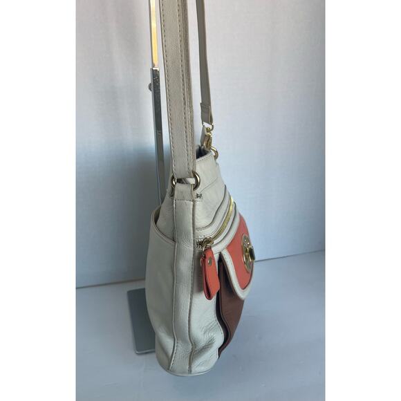 EMMA FOX Crossbody Pebble Cream Orange Pebble Leather Shoulder Bag Purse - Picture 4 of 15